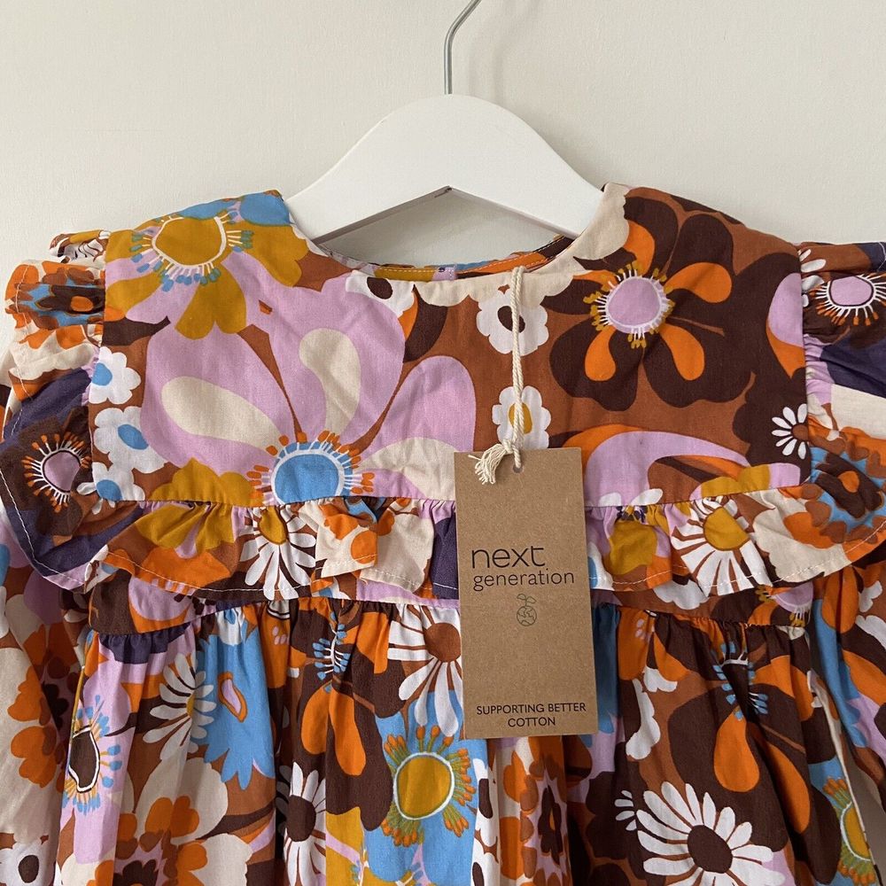 Next Floral Retro Collared 60s 70s Vintage Style Dress 12-18 New With Tags - Picture 3 of 9
